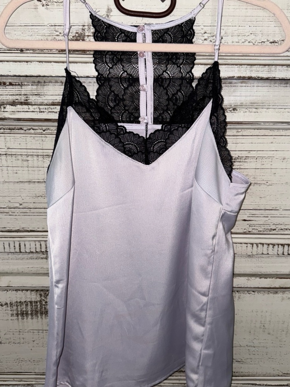 Gibson Lavender Satin Cami with Black Lace Racerback
